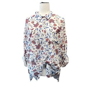 Dear John Arianna Lotus Trail Floral Tie Front Button Up Shirt Oversized S NWT